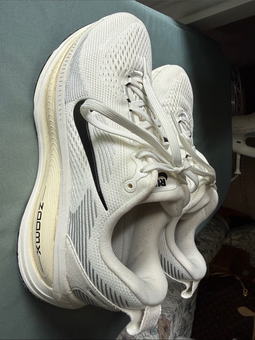 Nike Vomero 18 White Running Shoes with Black Swoosh - Picture 1 of 5